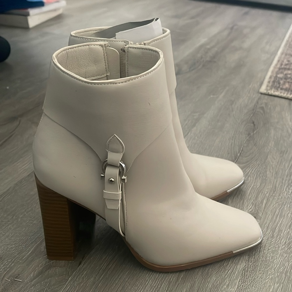 Lulu's White Block Heel Ankle Boots